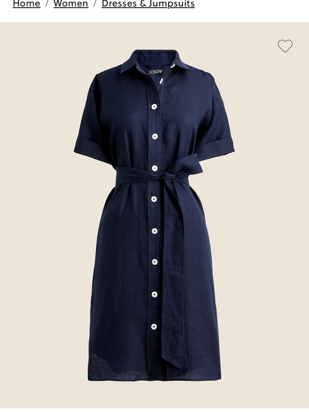 NWT J. Crew Navy Button-Front linen Shirt Dress with Tie Belt, size XXS.